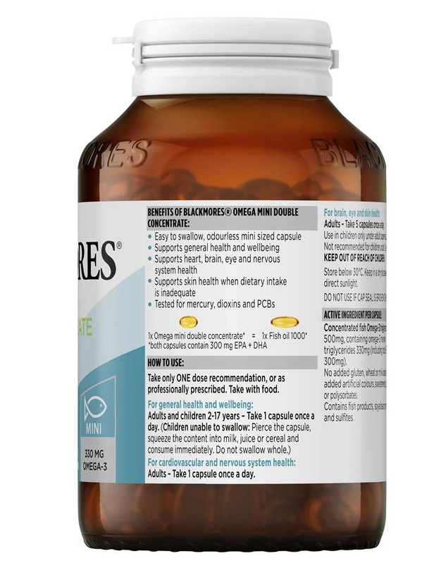 blackmores omega mini double concentrate (glass) 1000mg 200c