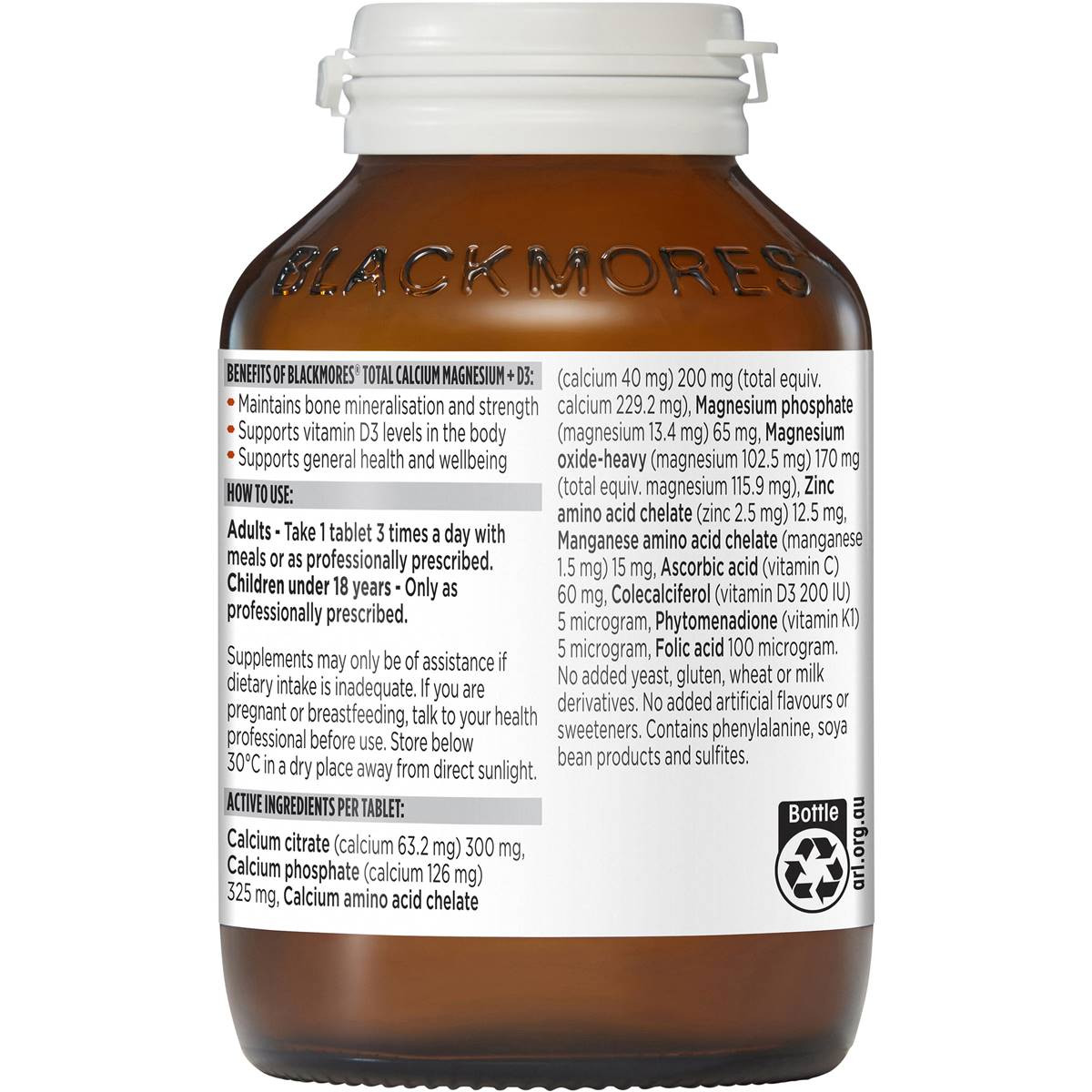 blackmores total calcium magnesium d3 125t