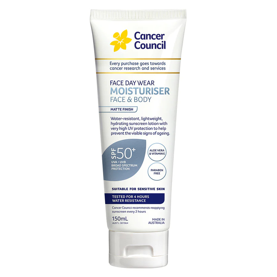 cancer council face wear moisturiser water resistant spf50 150ml
