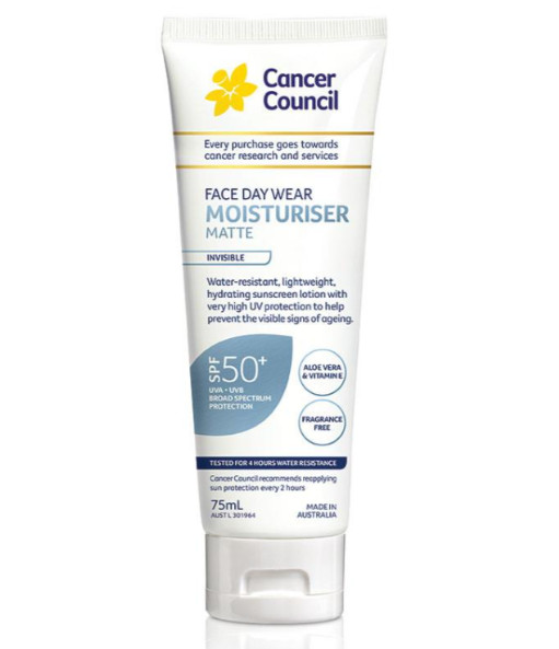 cancer council face day wear moisturiser water resistant spf50 75ml