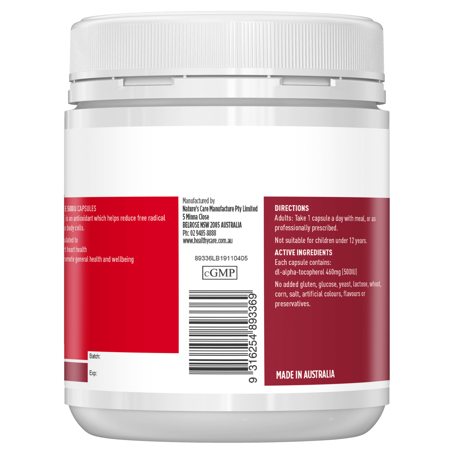 healthy care vitamin e 500iu (200c)