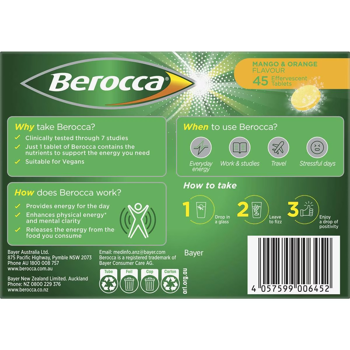 berocca energy vitamin b & c orange and mango flavour 45 pack