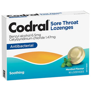 codral sore throat lozenges antibacterial menthol flavour 16 pack