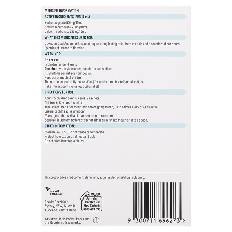 gaviscon dual action liquid sachets 12x10ml